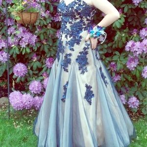 Blue Lace, Nude Prom Dress